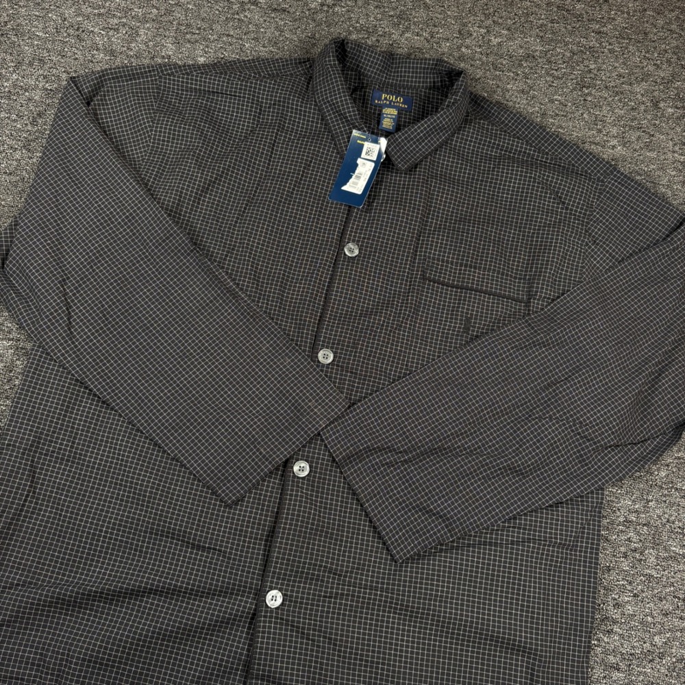 Polo Ralph Lauren Sleepwear Shirt Mens XL Black White Grid Cotton Pajama Top NEW